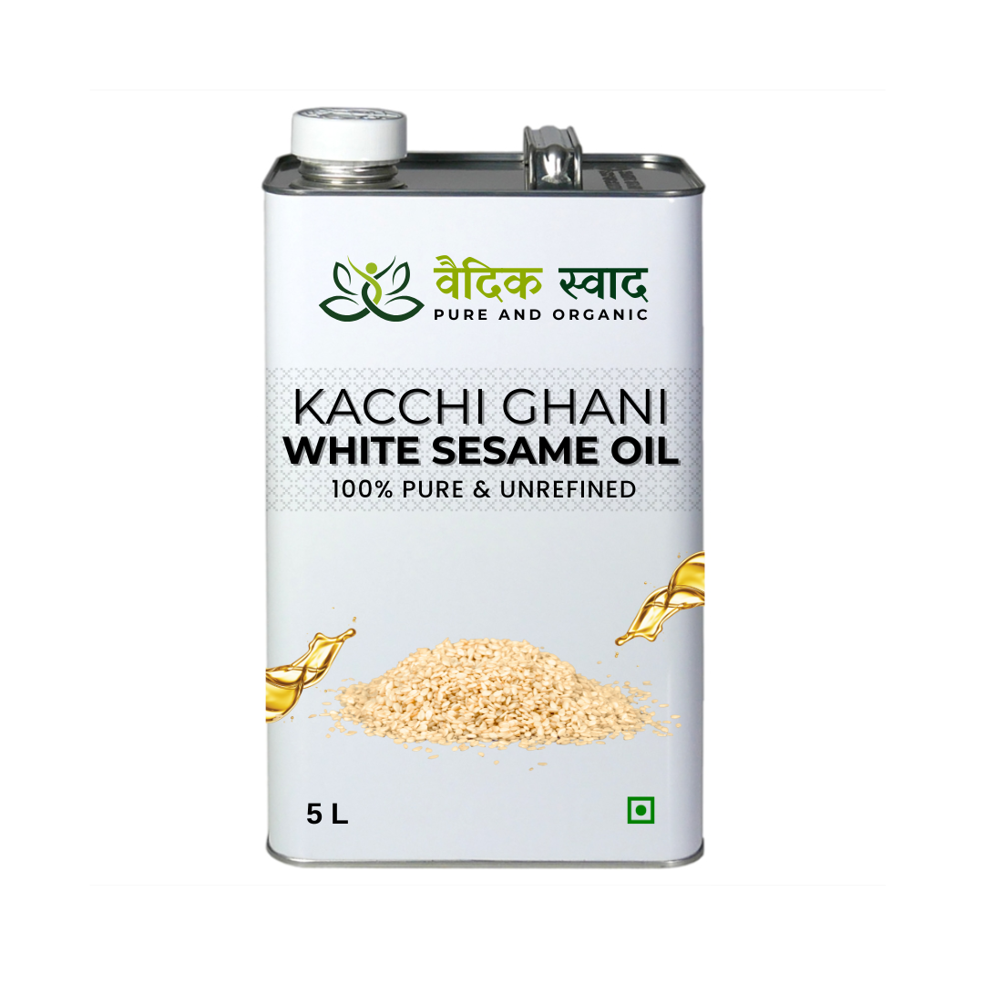 Vedic White sesame Oil, 100% Pure Organic White sesame Oil, Cold Pressed-5L